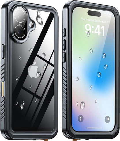 ANTSHARE for iPhone 17 Case, IP68 Waterproof Shockproof Case, [Built-in Screen Protector] - 12 FT Military Dropproof - Full Body Heavy Duty Rugged Phone Cover 6.3 inches - Black/Clear