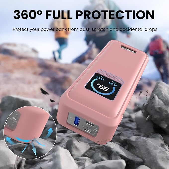 Compatible with Anker Prime Power Bank 26,250Mah 300W Case Cover, Soft Silicone Shockproof Protective Case for Anker 300W Prime Power Bank with Anti-Lost Strap, LCD Display Visible (Pink)
