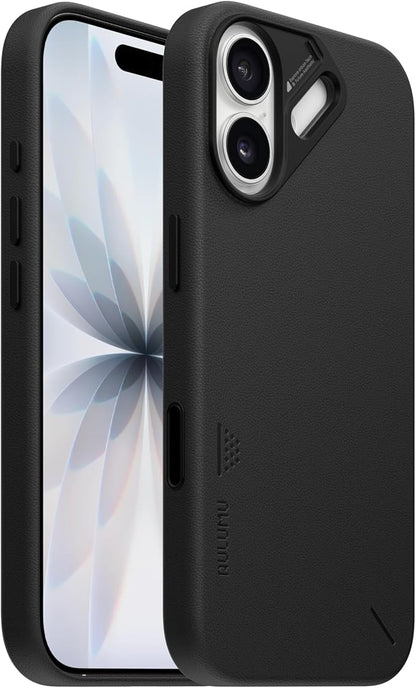 Aulumu A17 Vegan Leather iPhone 17 Case | Camera Control | Luxury Comfort | Compatible with MagSafe | Complete Wrap-Around - Black