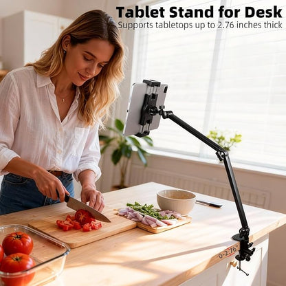 iPad Desk Mount, Adjustable Foldable Tablet Aluminum Arm, 360° Rotation, Tablet Stand Holder for Bed, Fits 4.7"-15" iPad Pro/Air/Mini, Phones, Galaxy Tab, Portable Monitor