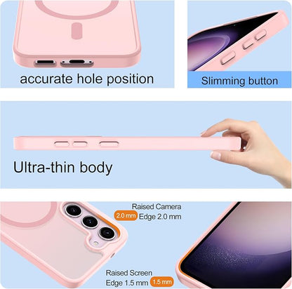 Pilaru for Samsung Galaxy S23 Case [Compatible with Magsafe] Translucent Matte Magnetic S23 Phone Case,SlimThin Duty Shockproof Protection Cover with 2pc HD Screen Protector for S23-Pink