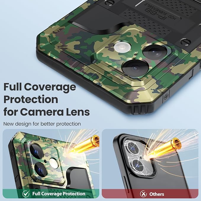 Mitywah Waterproof Case for iPhone 17, Rugged Metal Case with Built-in Screen Protector, Heavy Duty Full Body Shockproof Protective Cover 6.3 inch, Camouflage