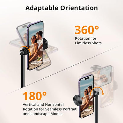 ATUMTEK Selfie Stick Tripod, All-in-one Extendable Aluminum Phone Tripod with Rechargeable Bluetooth Remote, 360 Rotatable for iPhone 17 16 Pro Max/15/14/13 Samsung Smartphones, Black