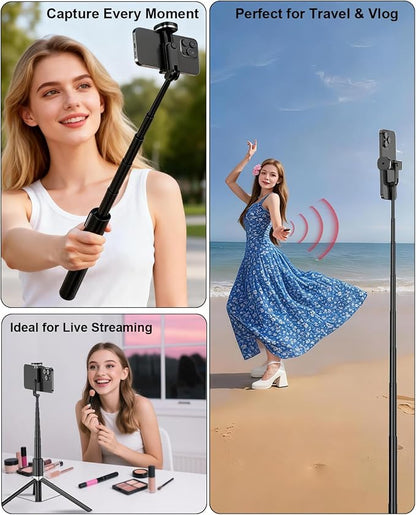 CAMBOFOTO Selfie Stick Tripod,Compact Stand – Stable, 360° Rotating Head, 2-in-1 Design for Selfies & Hands-Free Shots – Ideal for Vloggers, Travelers and Photographers