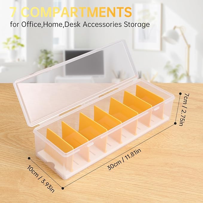 PAVSTINE Clear Cable Organizer Box with Lid and Adjustable Dividers | Customizable Compartments, Stackable for Space Saving, Fits Chargers, Cords & Accessories, Compact for Desk or Drawer