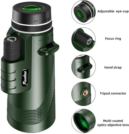 40X60 Monocular Telescope, High Power Monocular for Adults with Phone Adapter& Tripod& Hand Strap, Low Night Vision Monocular, Equipped with BAK4 Prism for Bird Watching and Traveling Concert