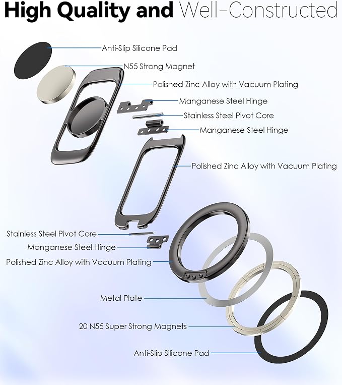 Magnetic Phone Ring Holder for MagSafe Phone Grip & Kickstand, Strong Dual-Sided Magnets Compatible with MagSafe Car Mount Gym for iPhone 17/16 Pro Max 15/14/13/12 and Android Phone Cases (Brown)