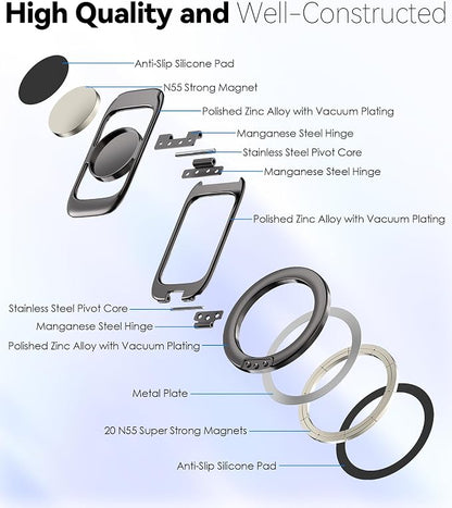 Magnetic Phone Ring Holder for MagSafe Phone Grip & Kickstand, Strong Dual-Sided Magnets Compatible with MagSafe Car Mount Gym for iPhone 17/16 Pro Max 15/14/13/12 and Android Phone Cases (Colorful)