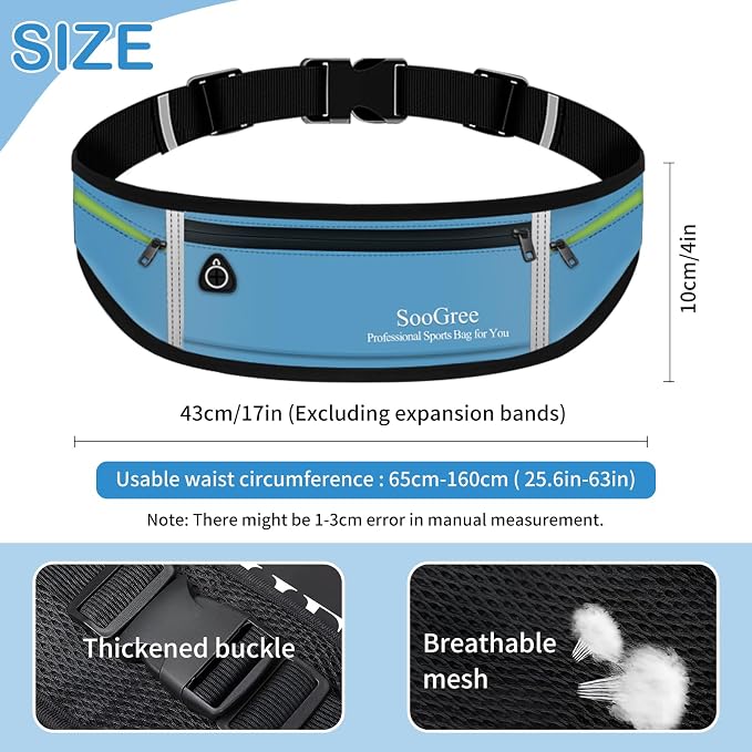 SooGree Slim Running Belt Sport Fanny Pack for Women Men,Reflective Waist Pack Runner Pouch Belt, Zipper Waterproof Running Phone Holder Jogging Pouch for Phone Money (GSP8806 Blue)