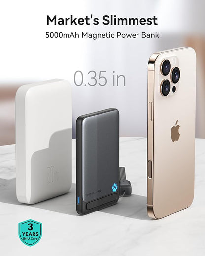 INIU Magnetic Portable Charger, Slim Qi2 Certified 5000mAh 20W Magnetic Power Bank, USB C in&Out Wireless Battery Pack Phone Charger, Only for iPhone 16/15/14/13/12 Series, Purple