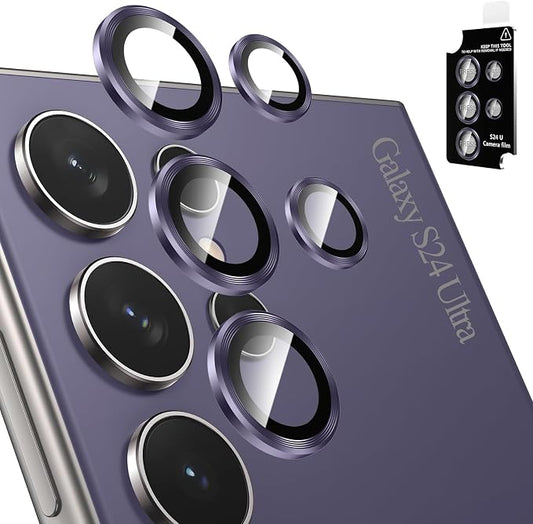 Tensea (3+2PCS for Samsung Galaxy S24 Ultra 5G Camera Lens Protector, 9H Tempered Glass Camera Cover Screen Protector Metal Individual Ring for S24 Ultra 5G 2024 [Installation Tray][Case Friendly]