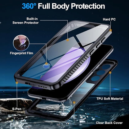 MOZOTER for Samsung Galaxy S23 FE Case Waterproof,[IPX8 Underwater Case][Full Body Shockproof & Military Dropproof] Clear Sound Quality Built-in Screen Protector for Samsung S23 FE 6.4 inch-Black
