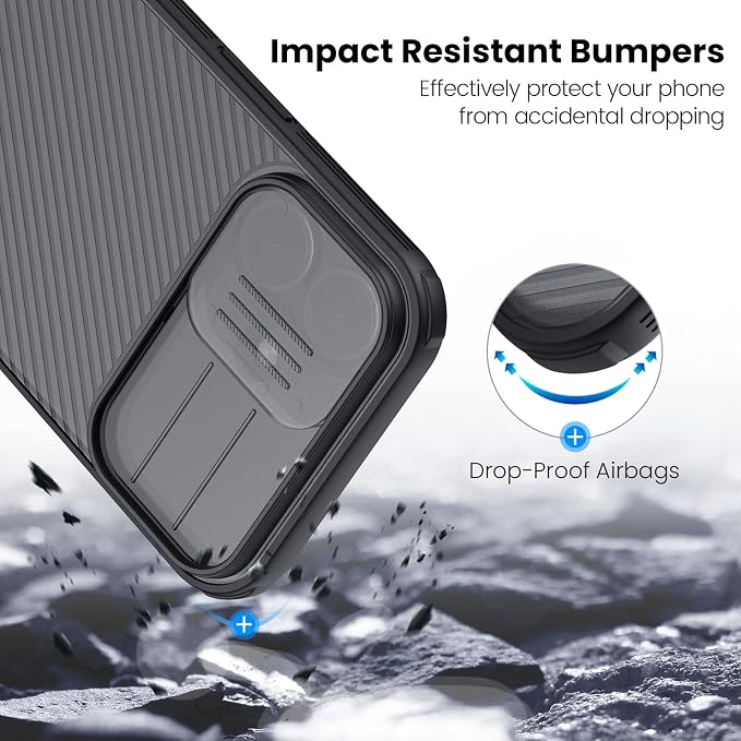 Nillkin for iPhone 17 Case with Slide Camera Cover, Thin Slim Fit, Shockproof Protective, Protector Privacy, Phone Case iPhone 17 Camera Lens Protector 6.3 inch, Transparent Black