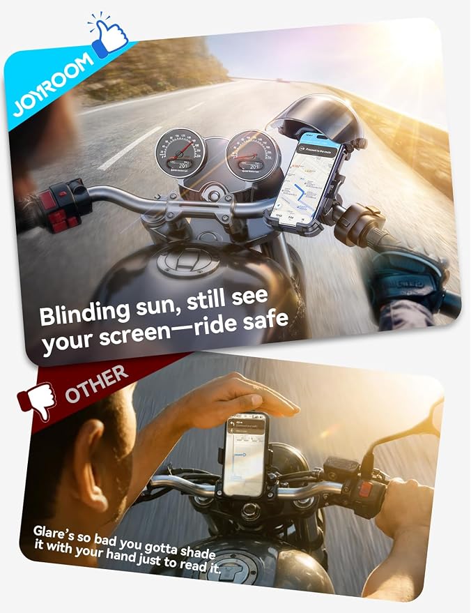 JOYROOM Motorcycle Phone Mount Holder, [All-Weather Sunshade & 120mph Secure Lock] Phone Holder for Motorcycle ATV UTV, [Metal Lock] Handlebar Phone Mount for iPhone 17 16 15 14 Pro, All 4.7-7" Phones