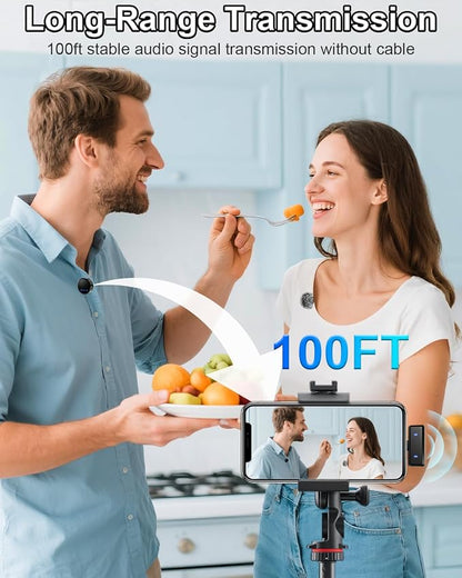 PoP voice Wireless Lavalier Microphone for iPhone 16/15/14/13/iPad/Android, USB C Mini Microphone for Video Recording, Lapel mic with Charging Case, Noise Reduction, for Vlog/YouTube, 48H, 100ft