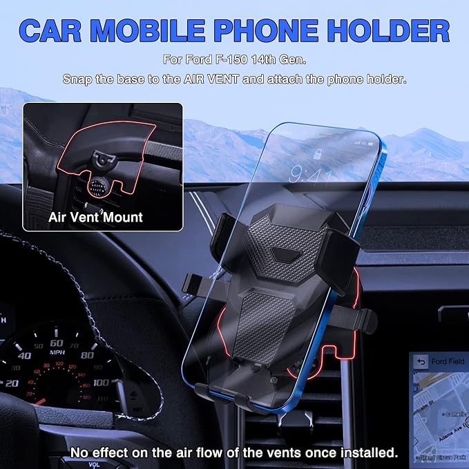 Karltys Car Phone Holder Mount for Ford F150 2021 2022-2025 2026, Dash Air Vent Cell Phone Holder Mount for 2025 F-150, Hands Free Phone Cradle Stand for All iPhone Android Smartphones
