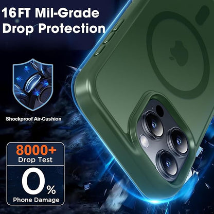 MOCCA Strong Magnetic for iPhone 16 Pro Phone Case, [Compatible with Magsafe][16FT Mil-Grade Drop Protection] Slim Thin Translucent Matte Protective Cover Case for iPhone 16 Pro Case, Midnight Green