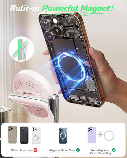 Compatible with Qi2 Certified 15W Charging Station with Alarm Clock and Night Light,Fast 5 in 1 Mag-Safe Wireless Charger Stand for iPhone 16 15 14 13 12 Pro Max,Apple Watch,Air-Pods(Pink)