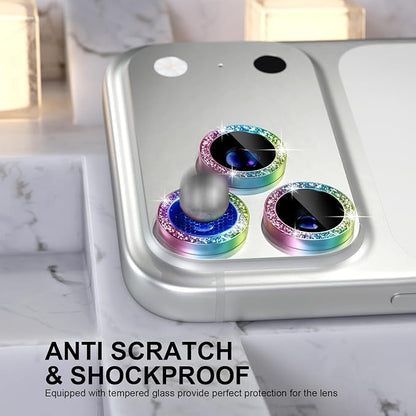 Choiche Compatible for iPhone 17 Pro/iPhone 17 Pro Max Camera Lens Protector Bling, 9H Tempered Glass Camera Cover Screen Protector Metal Ring Decoration Accessories (Glitter-Colorful)