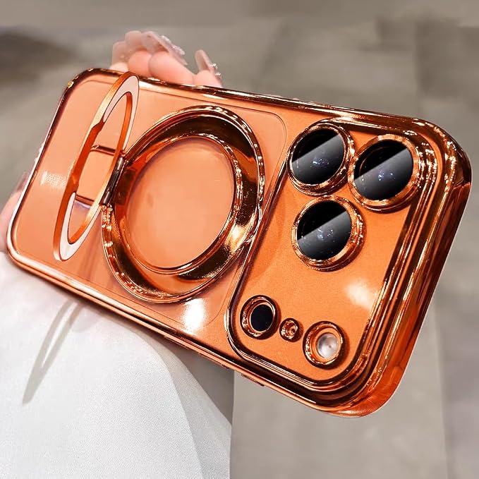 for iPhone 17 Pro Case Magnetic Stand,[Compatible with Magsafe] [Military Protection][Camera Lens Protector] Phone Case Cover for iPhone 17 Pro 6.3" - Orange
