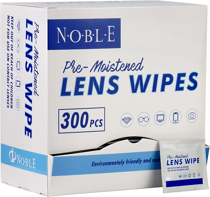 Noble Pre-moistened Lens Wipes Individually Wrapped - Lens and Screen Cleaning Wipes - Great for Eyeglasses, Cell Phones, Camera Lenses, Screens, Keyboards, and Other Delicate Surfaces (300 Wipes)