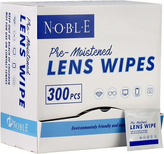Noble Pre-moistened Lens Wipes Individually Wrapped - Lens and Screen Cleaning Wipes - Great for Eyeglasses, Cell Phones, Camera Lenses, Screens, Keyboards, and Other Delicate Surfaces (300 Wipes)