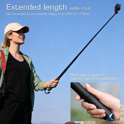 GEPULY 46''Alumium Waterproof Selfie Stick with 1/4 Thread Hole Underwater Pole Handle Grip Monopod for GoPro Hero 13 12 11 Max Insta360 AKASO DJI OSMO Action Cameras Accessories