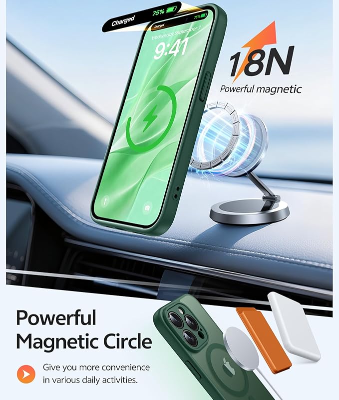 FNTCASE for iPhone 15 Pro Case: [Compatible with Magsafe] Translucent Matte Cases with [Full Camera Protection] [Screen Protector] Military Grade Shockproof Protective Phone Cover - Green