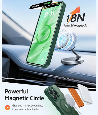 FNTCASE for iPhone 15 Pro Case: [Compatible with Magsafe] Translucent Matte Cases with [Full Camera Protection] [Screen Protector] Military Grade Shockproof Protective Phone Cover - Green
