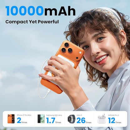 for Magsafe Battery Pack 10000mAh,5-in-1 Magnetic Portable Charger with Wall Plug, Wireless Power Bank for Apple Watch,22.5W Fast Charging PowerBank for iPhone 17 Pro Max/16/15/14/13/12