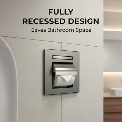 KAISERAUM Recessed Toilet Paper Holder with Pop-Out Shelf, Tissue Paper Roll Holder with Anti-Drop Phone Tray, SUS304 Stainless Steel, Brushed Nickel, GP-014TN, Max Paper Roll Size (4.7x5.5 inches)