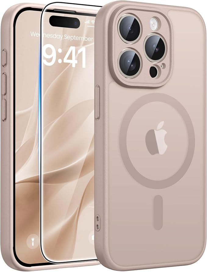 FNTCASE for iPhone 15 Pro Case: [Compatible with Magsafe] Translucent Matte Cases with [Full Camera Protection] [Screen Protector] Military Grade Shockproof Protective Phone Cover - Desert Gold