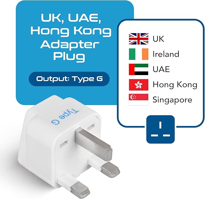 Ceptics UK, Hong Kong, Ireland, UAE Travel Plug Adapter (Type G) - 3 Pack [Grounded & Universal] (GP-7-3PK), White, Standard | UK Travel Plug Adapter, UK Adapter for Ireland, UAE & Hong Kong, Type G Adapter for Travel for US Travelers