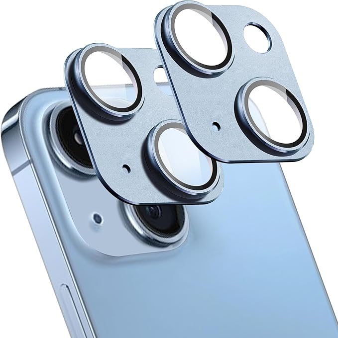 2 Pack Camera Lens Protector for iPhone 15/15 Plus,[Not Easy to Breakn ] AR Tempered Glass Strong Adsorption Metal Camera Cover Screen-Light blue