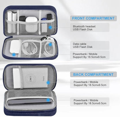 ZINMARK Portable Cable Organizer Case,Travel Pouch with Double-Layer Storage for Cables,Chargers,Earbuds & Phone,Dark Blue