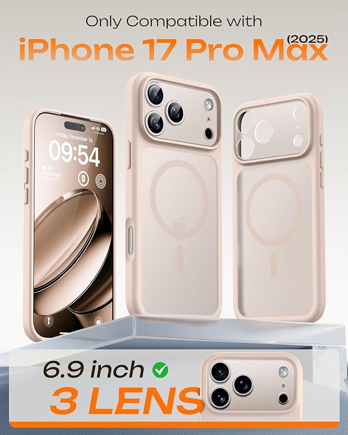 TOCOL for iPhone 17 Pro Max Case, Compatible with Magsafe Charger, Full Camera Protection, Translucent Matte for iPhone 17 Pro Max Phone Case 6.9 inch (Desert)