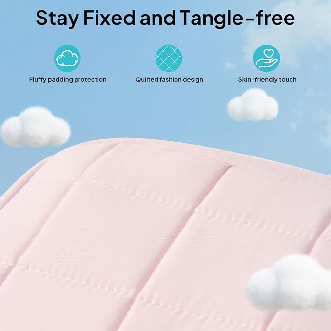 TOPEAST Quilted Cable Organizer Bag, Soft Tech Pouch & Travel Electronics Case with Elastic Pen Loop, Tangle-Free Cord Organizer for Women, Office Desk, AirPods, Chargers & Accessories, Pink