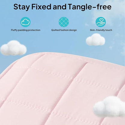 TOPEAST Quilted Cable Organizer Bag, Soft Tech Pouch & Travel Electronics Case with Elastic Pen Loop, Tangle-Free Cord Organizer for Women, Office Desk, AirPods, Chargers & Accessories, Pink