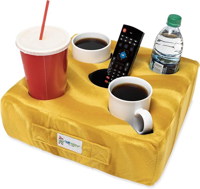 Cup Cozy Deluxe Pillow (Yellow) As Seen on TV -The World's Best Cup Holder! Keep Your Drinks Close and Prevent Spills. Use it Anywhere-Couch, Floor, Bed, Man cave, car, RV, Park, Beach and More!