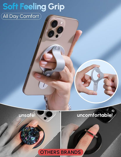 for MagSafe Phone Grip for iPhone - Magnetic Phone Ring Holder Detachable for iPhone 17 - Comfortable Finger Phone Loop Grip for Apple 16/15/14/13/12, Silver