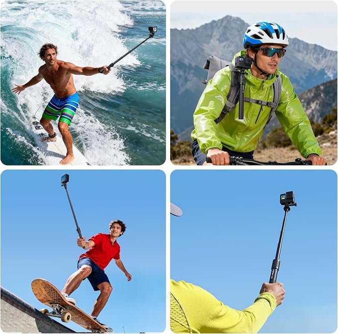 44.88" Invisible Selfie Stick for Insta360 X5/X4/X3/DJI Osmo 360 - ULANZI VL04 ClipMate Extension Pole with Universal 1/4" Mount for Insta360/GoPro/DJI OSMO Pocket 3/Xtra Muse Action Cameras