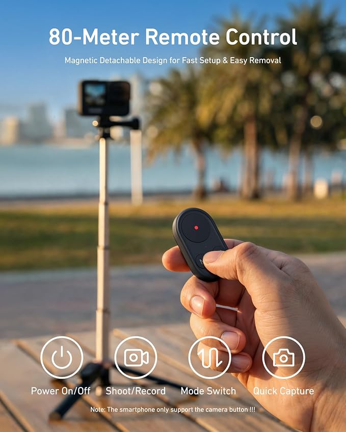 TELESIN Mini Selfie Stick & Phone Tripod for DJI Osmo 360 Action 6/5/4, GoPro Hero 13/12/11, Vlog Selfie Stand with 80m Remote and Phone Clip for iPhone & Android, Portable Vlogging Tripods for Travel