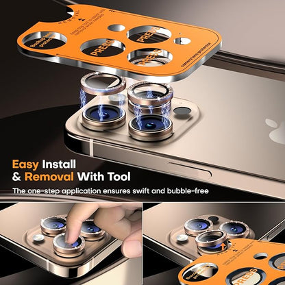 Camera Lens Protector for iPhone 17 Pro Max/17 Pro/16 Pro Max/16 Pro/15 Pro Max/15 Pro/14 Pro Max/14 Pro, Tempered Glass Metal Individual Camera Cover[Anti-drop] Case Friendly-Glitter Desert