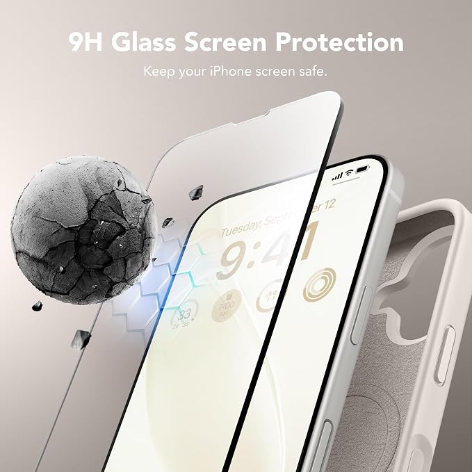 GONEZ Magnetic for iPhone 16 Case, Compatible with MagSafe, [Screen Protector + Camera Lens Protector], Liquid Silicone Shockproof Protective Phone Case for iPhone 16 6.1", Stone