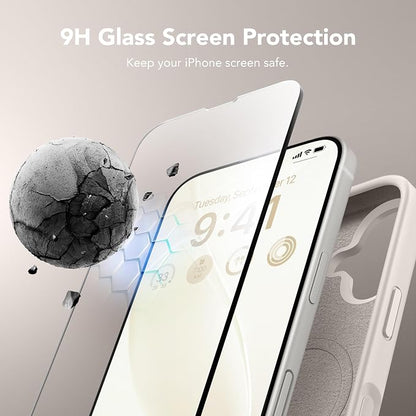 GONEZ Magnetic for iPhone 16 Case, Compatible with MagSafe, [Screen Protector + Camera Lens Protector], Liquid Silicone Shockproof Protective Phone Case for iPhone 16 6.1", Stone