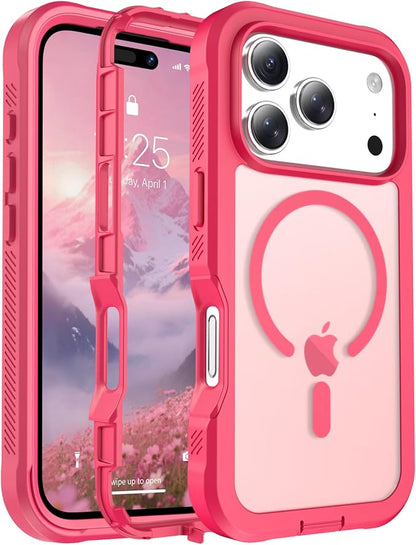 jaroco Magnetic for iPhone 17 Pro Case, [Compatible with MagSafe][Military Grade Drop Protection][Heavy Duty Protection][Non-Slip][Shockproof] 2-Layer Durable Bumper Phone Casee 6.3''-Rose