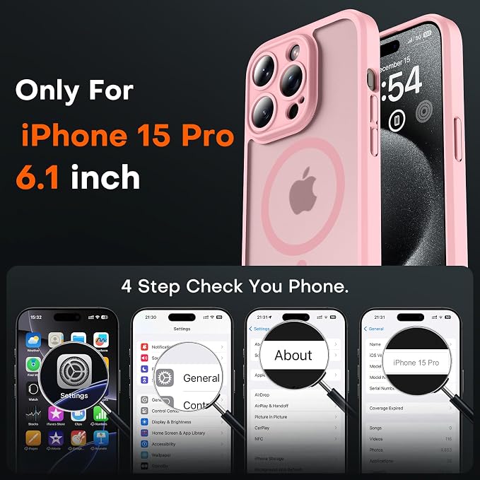 TOCOL for Phone 15 Pro Case, Compatible with Magsafe Charger, Full Camera Protection, Drop Protection, Translucent Matte Phone Case for iPhone 15 Pro 6.1 inch (Light Pink)