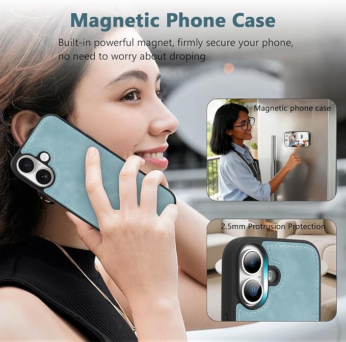 Wallet Case for iPhone 17 with Card Holder/Crossbody Wallet/Strap,[RFID Blocking][Magnetic] PU Leather Phone Case for iPhone 17,6.3 in,Dream Blue