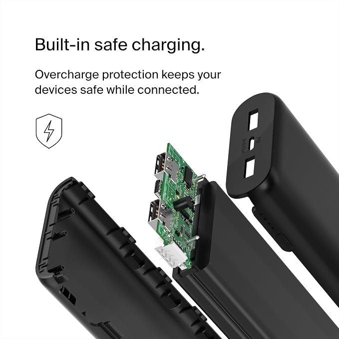 Belkin Portable Charger, 3-Port Power Bank - 12in. USB-C to USB-C Cable Included - 20000 mAh w/PD 20W for iPhone 17, Air, Pro, Pro Max, AirPods, Nintendo Switch 2 & More - Travel Essentials Black