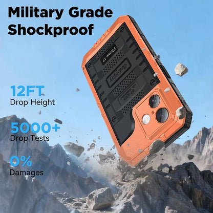Beasyjoy for iPhone 17 Case Waterproof, Heavy Duty Metal Full Body Protection, Built-in Screen Protector, Military Grade Shockproof Dustproof Rugged Cover for iPhone 17 6.3 inch, Orange